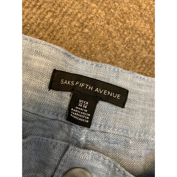 Saks Fifth Avenue Chino Shorts Mens 38 Flat Front Blue Linen Relaxed - Picture 7 of 9